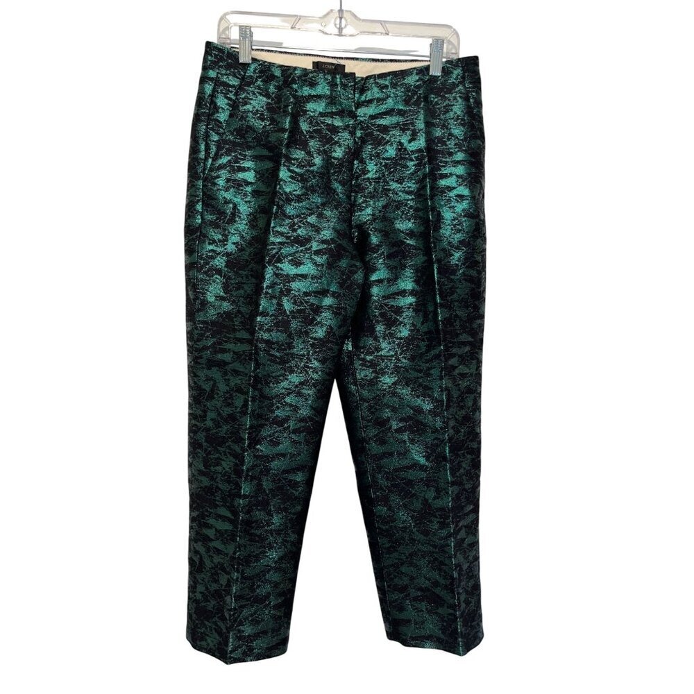 J. Crew Evergreen Jacquard Metallic Cropped Straight Pants Women's Size 8